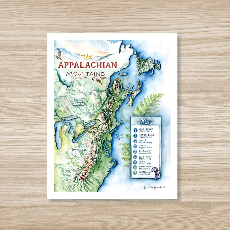 Appalachian Mountains Art Print – Watercolor Map Design