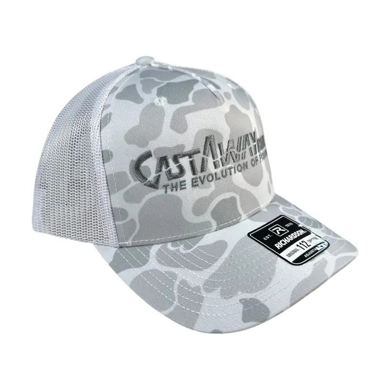 CastAway Trucker Hat – Blizzard Duck Camo with White Accents