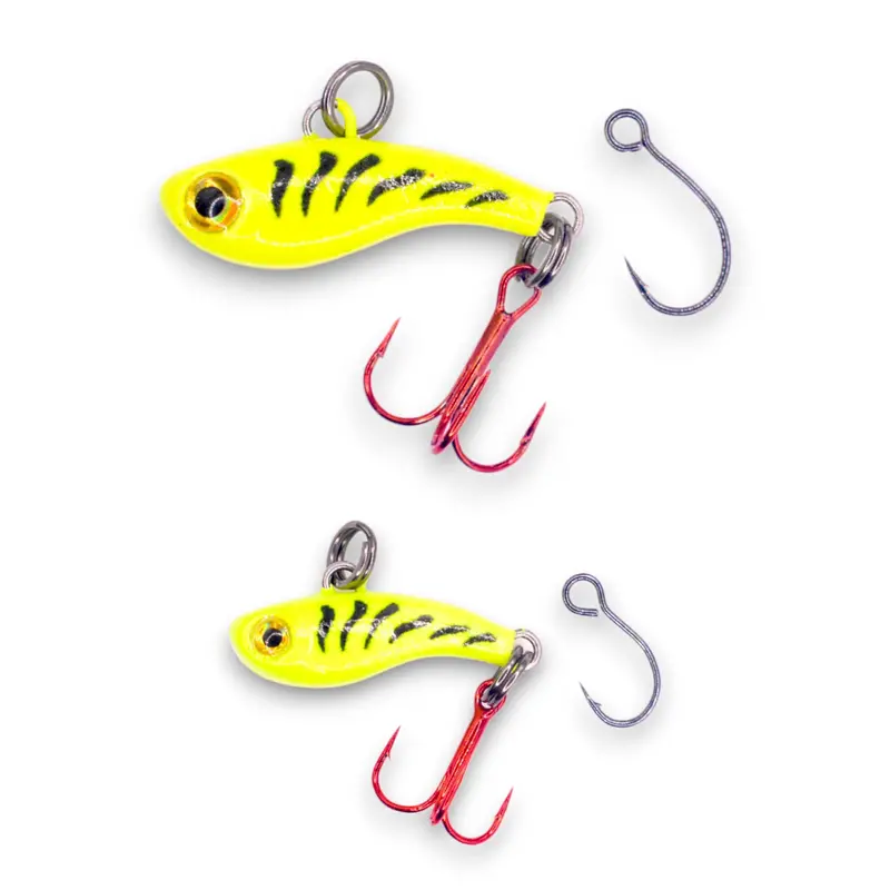 Chartreuse Tiger Glow Mini Vibe Bait – Tungsten Core