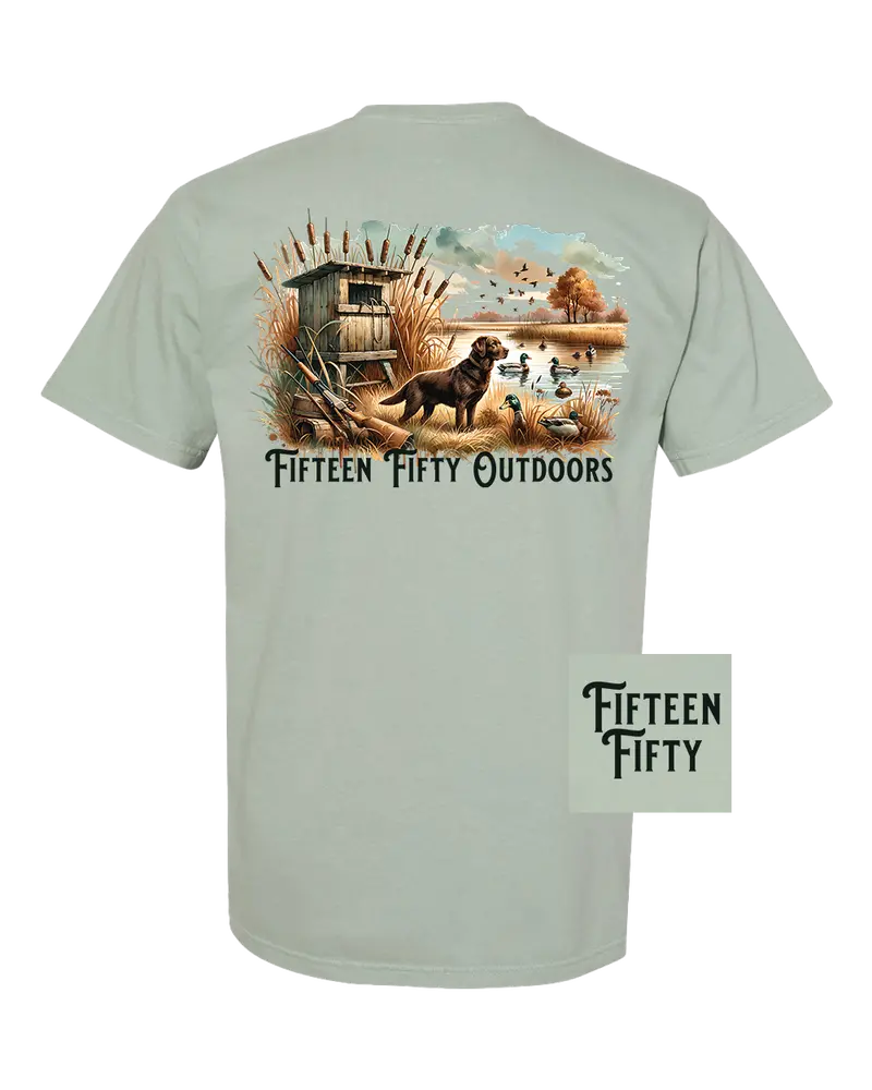 Chocolate Labrador Duck Hunting Pocket T-Shirt