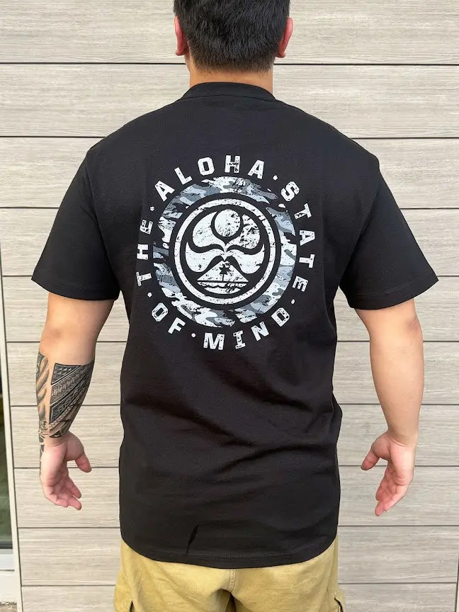 HIC Camo Aloha State Circle Big Braddah Tee – Black