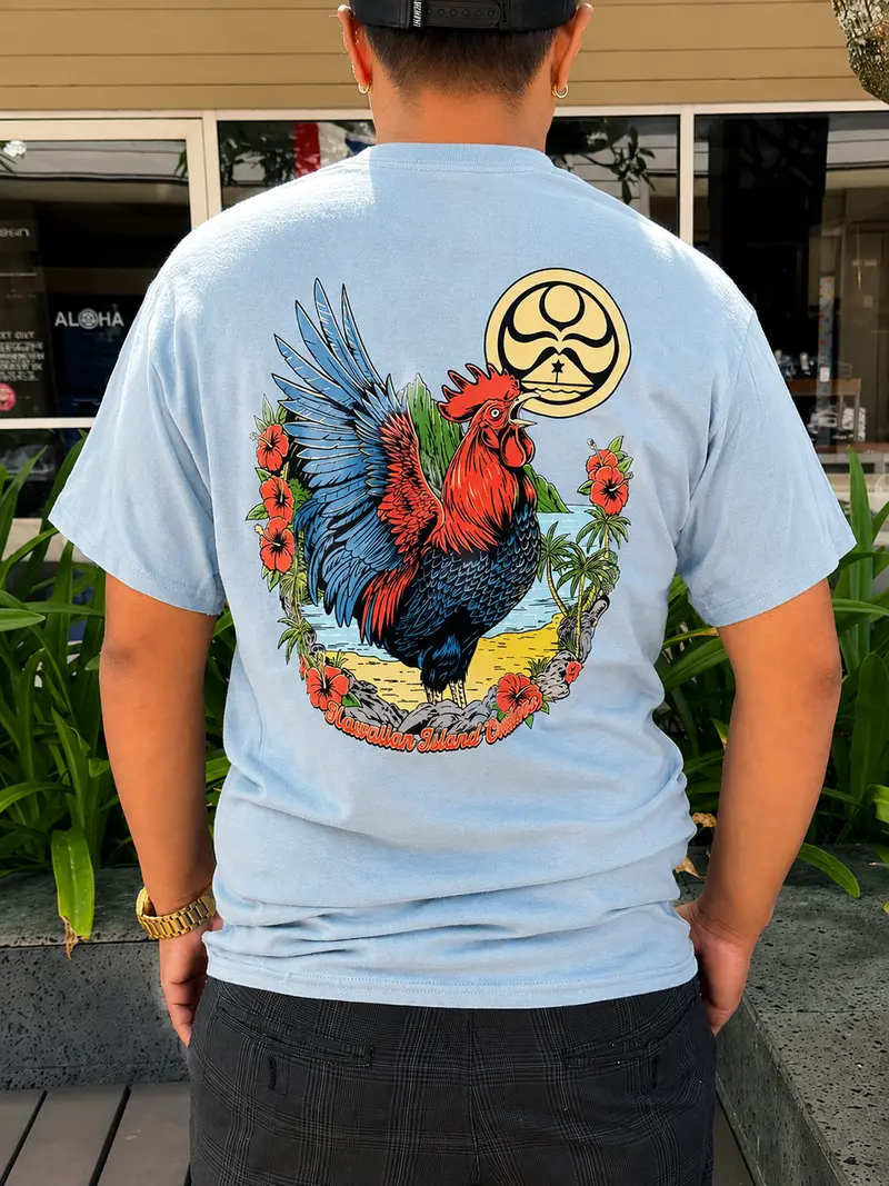 HIC Rooster 2 Tee – Stone Blue Cotton Crewneck