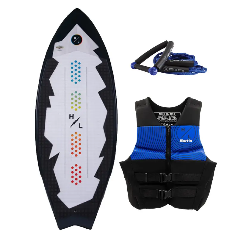 Hyperlite Broadcast Wakesurf Board Kit with 25′ Rope and Men’s PFD