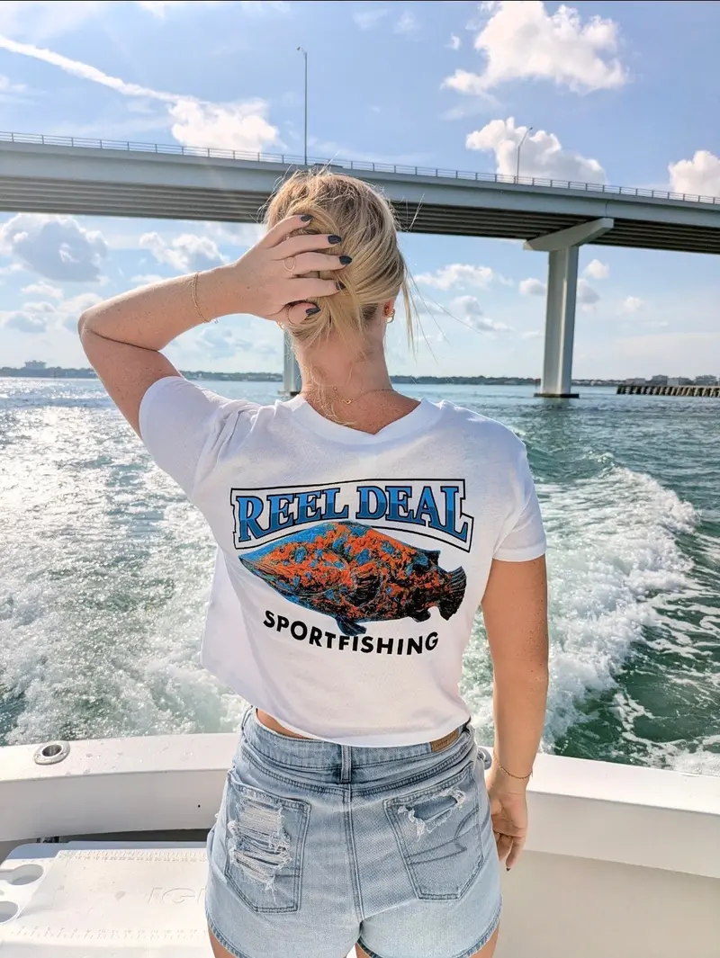 Reel Deal Grouper Flowy Crop Top – Lightweight & Stylish