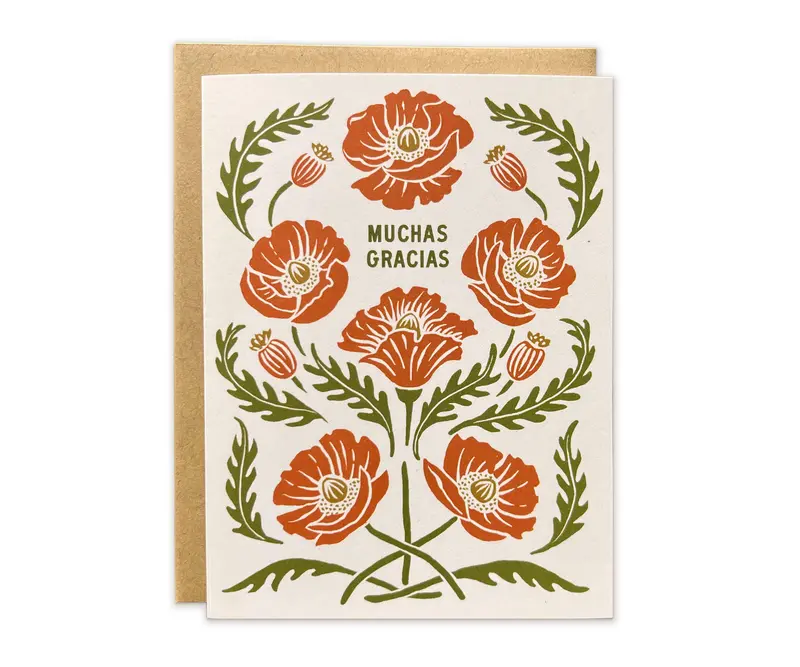 The Wild Wander Muchas Gracias Poppies Greeting Card – Hand-Illustrated Thank-You Card