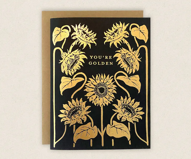 The Wild Wander You’re Golden Sunflower Card – Uplifting Birthday or Encouragement Greeting