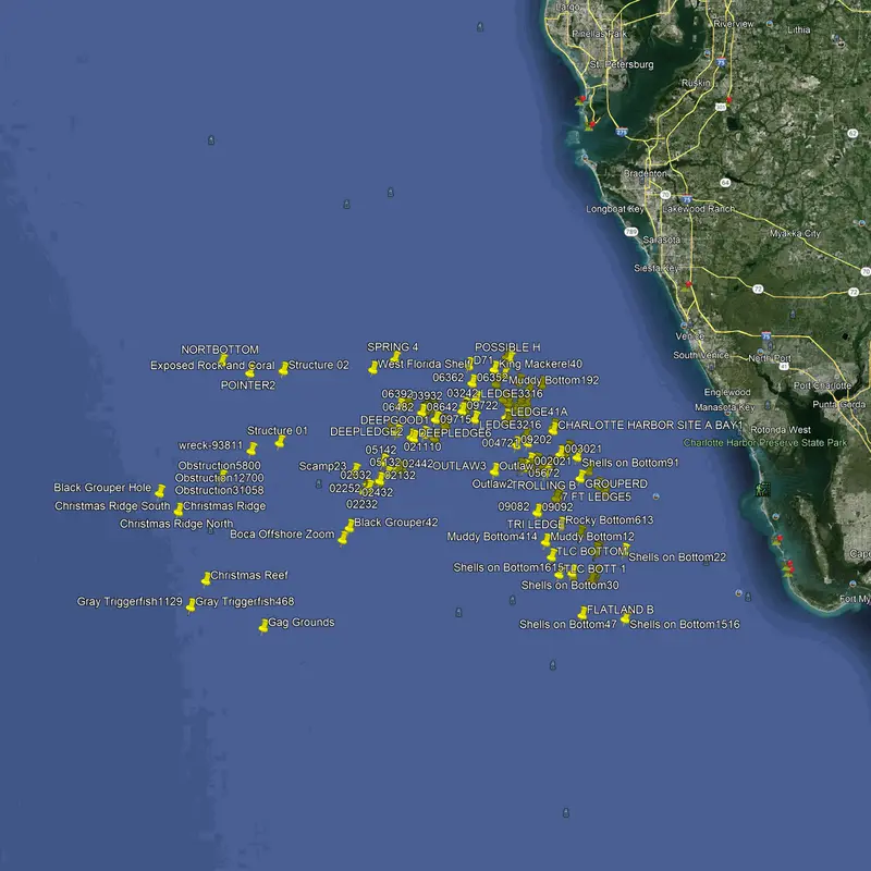 Venice and Port Charlotte FL Offshore Fishing Areas – GPS Chart Numbers