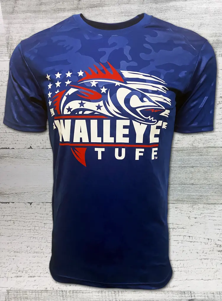 Walleye Tuff Patriot T-Shirt – Royal Blue Monocam Embossed Design