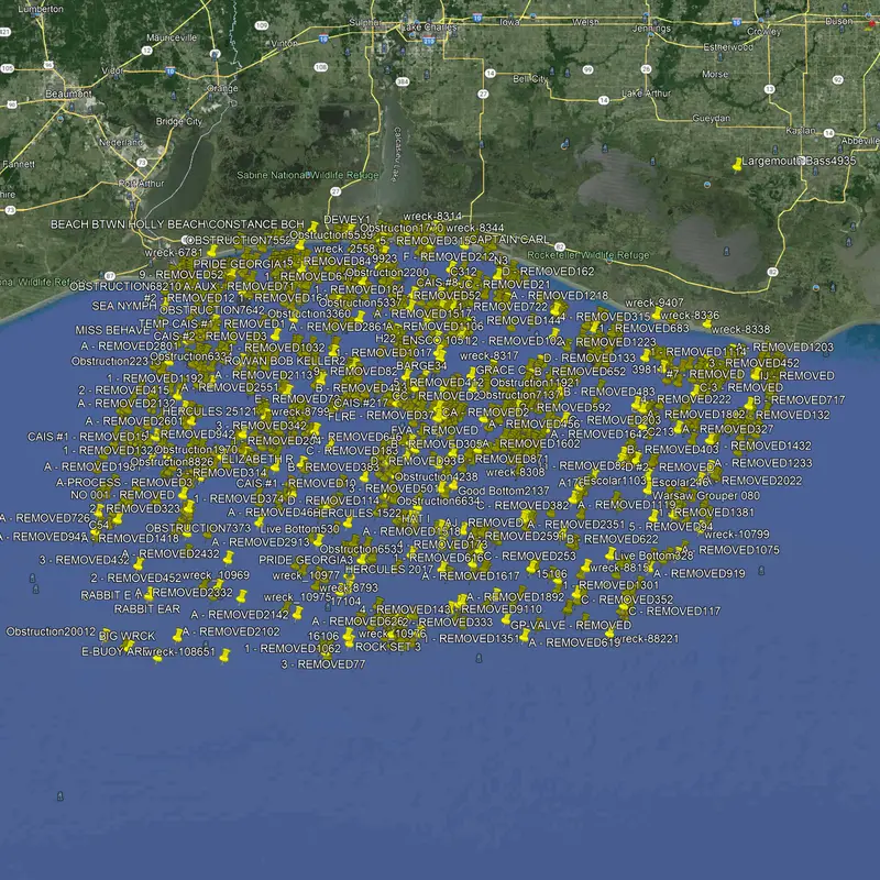 Western Louisiana Coastal & Offshore Fishing Map – GPS Coordinates Included